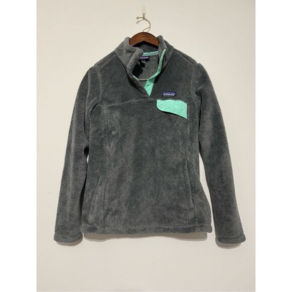 PATAGONIA Women's Pullover Polar Tec Snap-T Fleece Gray And Teal Size Medium EUC - Picture 1 of 9
